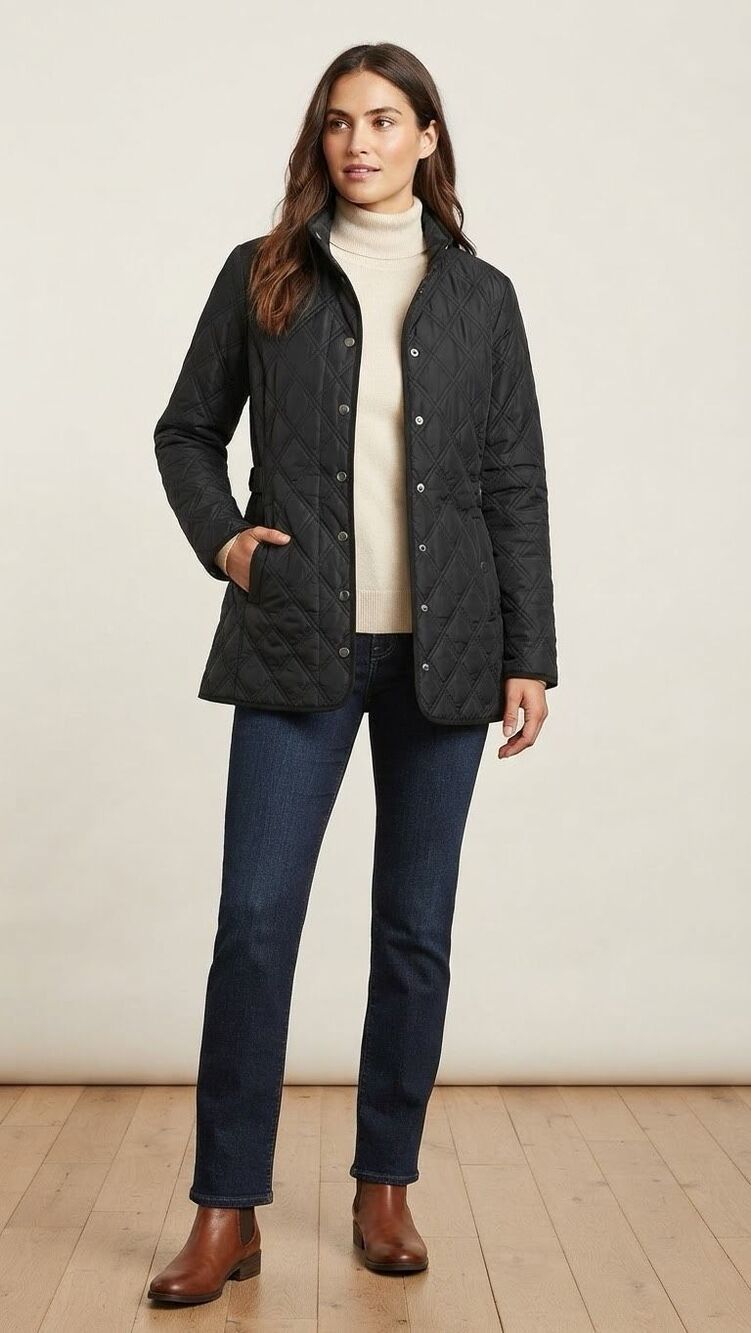 Eddie Bauer Black Quilted Barn Jacket Coat Snap Front Women's Medium M Classic E